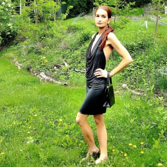 Moda International Low Cut Grey Rayon Halter Dress - Picture 1 of 7